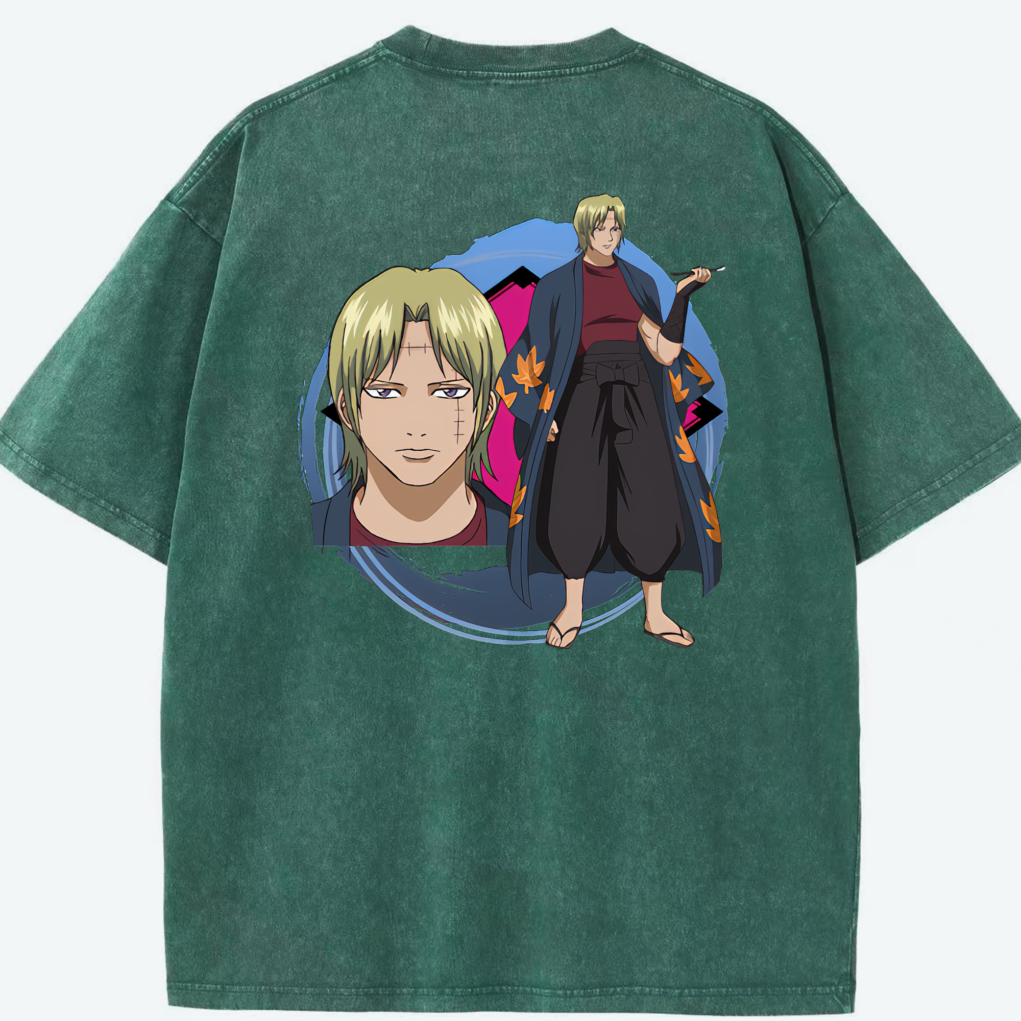 （画像用） ぎんたま 坂田銀時（さかたぎんとき） 神楽 志村新八（しむら しんぱち） GINTAMA Sakata Gintoki Kagura Shimura Shinpachi 綿100% ヴィンテージ風 半袖Tシャツ（背面プリント）